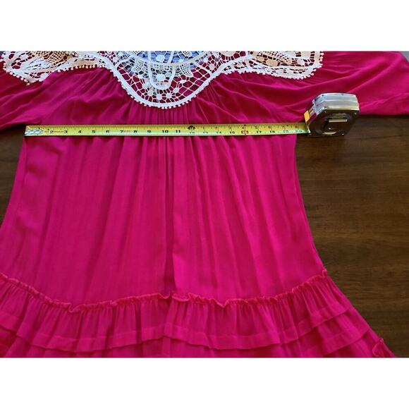 Umgee Bohemian Dress Fuchsia Boho Peasant Crocheted Tiered Sundress Sz Small NWT - Picture 10 of 11